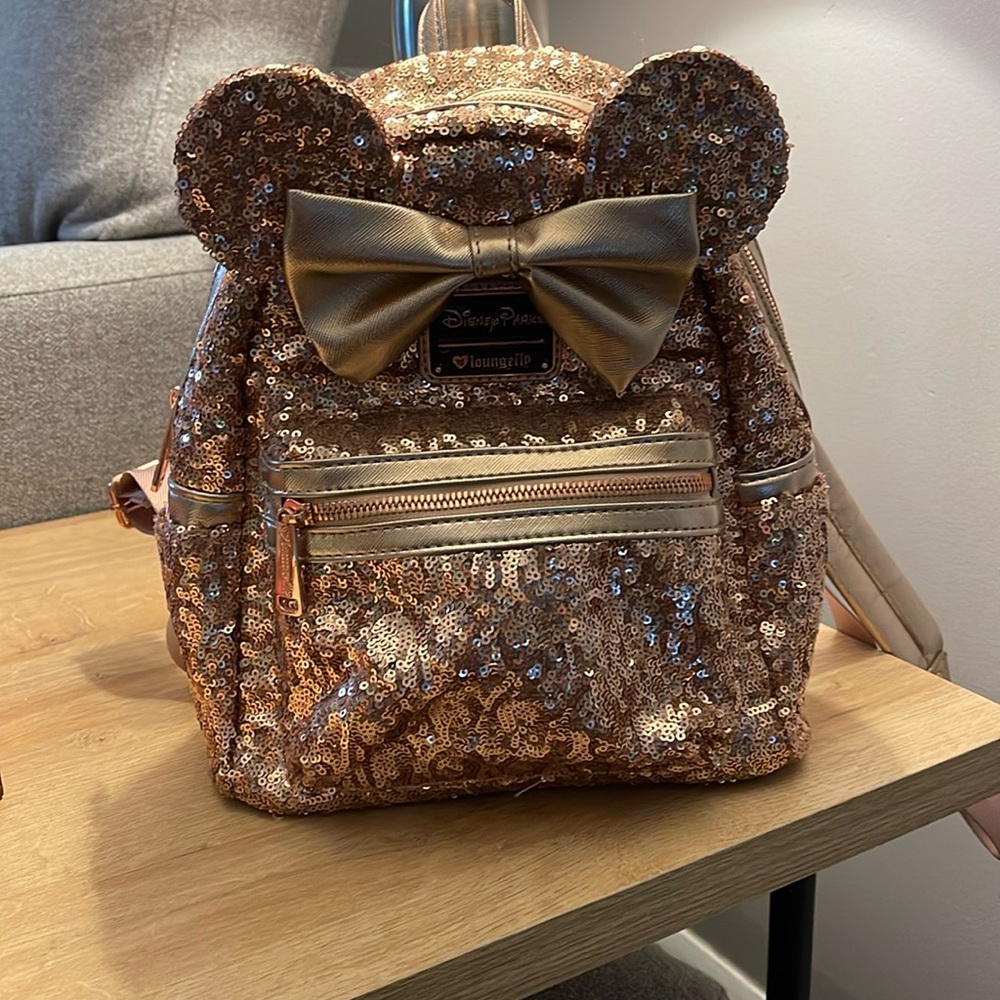 Loungefly Rosegold Disney Parks Mickey Mouse ear backpack